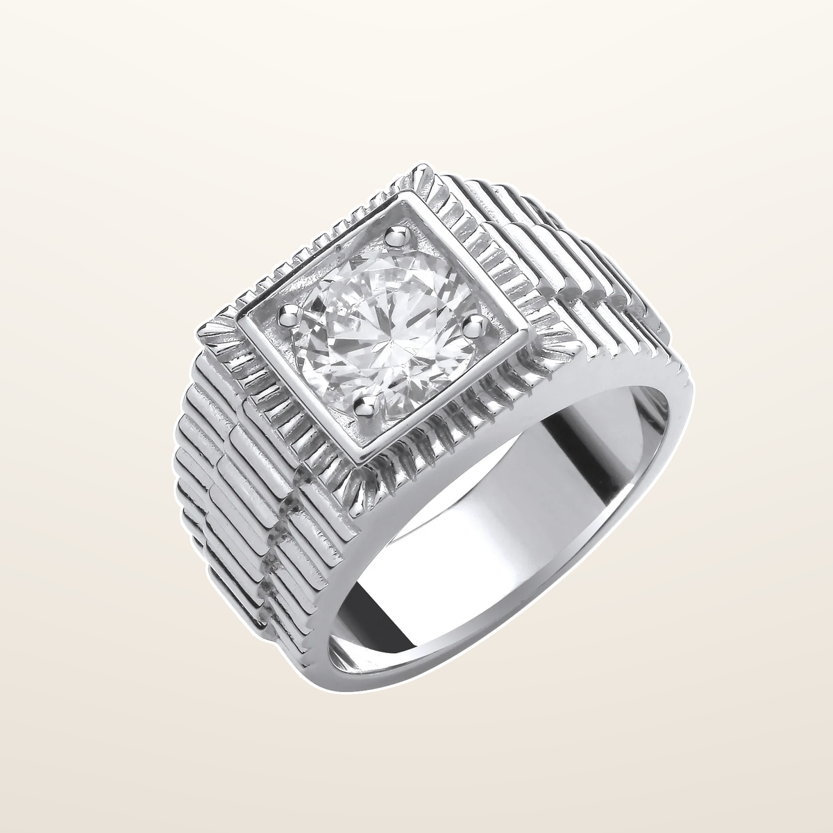 IT_ROLE:studio_clean | Silver Square Top with Round Cubic Zirconia Gents Ring