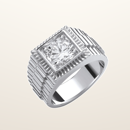 IT_ROLE:studio_clean | Silver Square Top with Round Cubic Zirconia Gents Ring