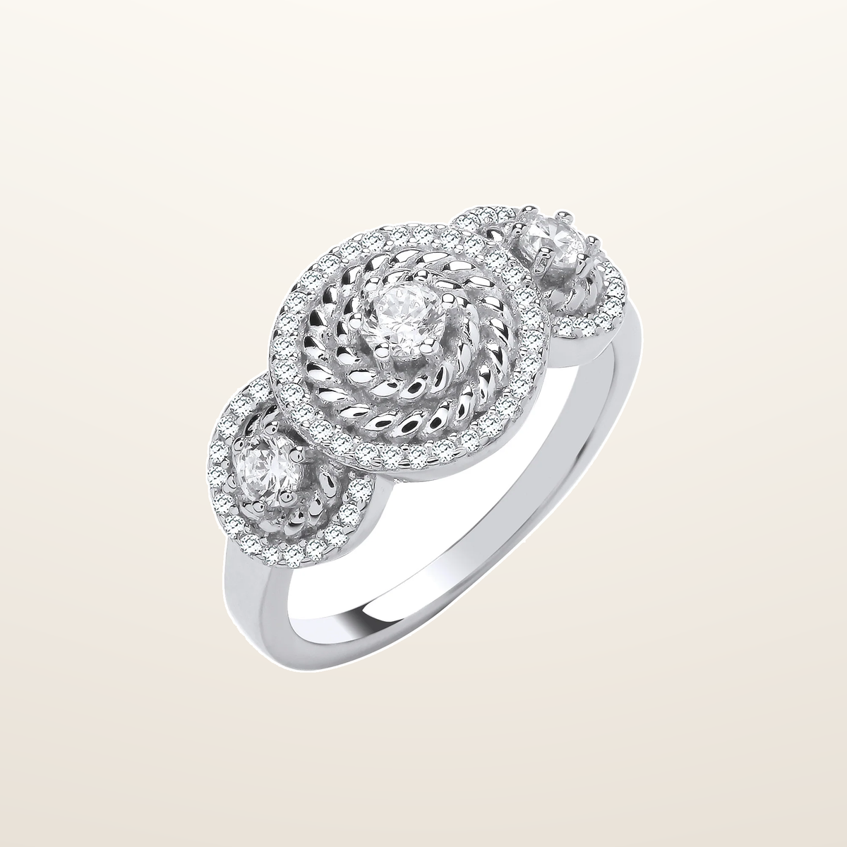 IT_ROLE:studio_clean | Silver Trilogy Halo Cubic Zirconia Ring