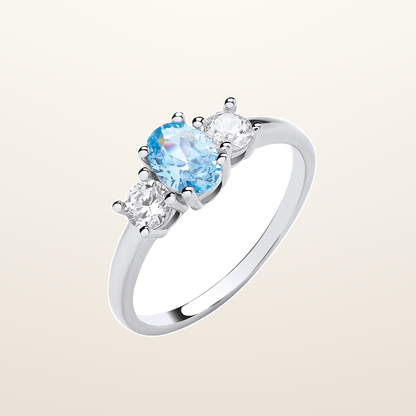 IT_ROLE:studio_clean | Silver Trilogy Ring Clear Round & Oval Aquamarine Blue Cubic Zirconias