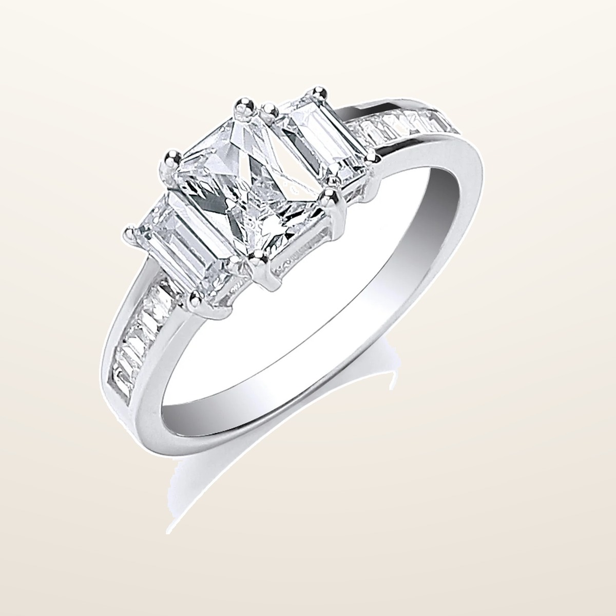 IT_ROLE:studio_clean | Silver Trilogy with Baguettes Cubic Zirconia & on Shoulder Ring