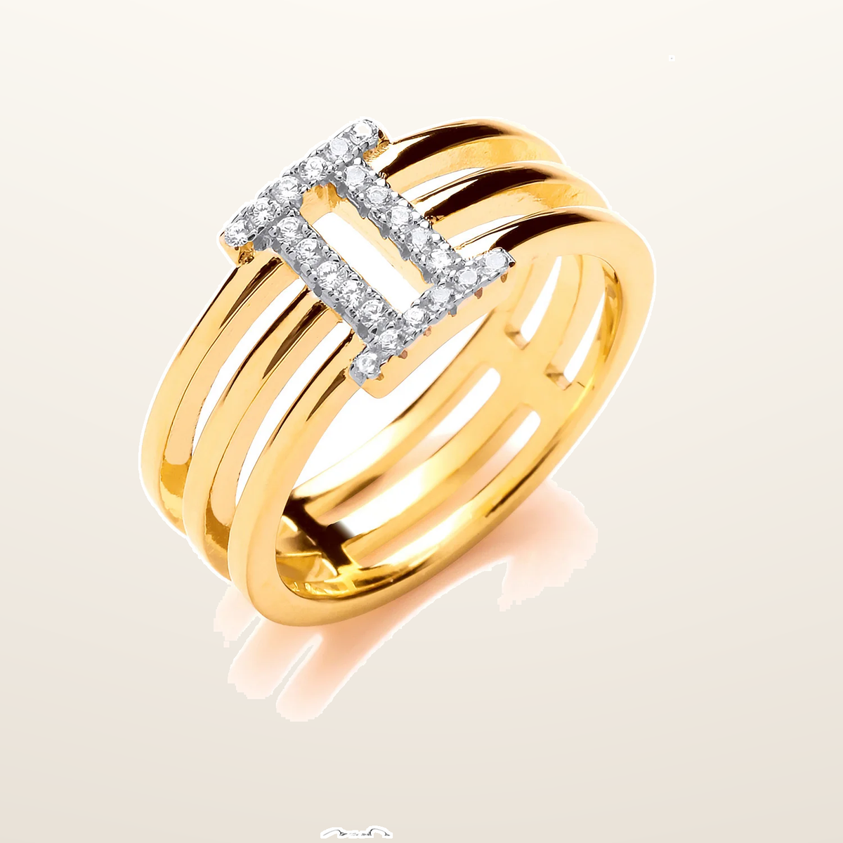IT_ROLE:studio_clean | Silver with 14ct Yellow Gold Plated Cubic Zirconia Three Band Ring