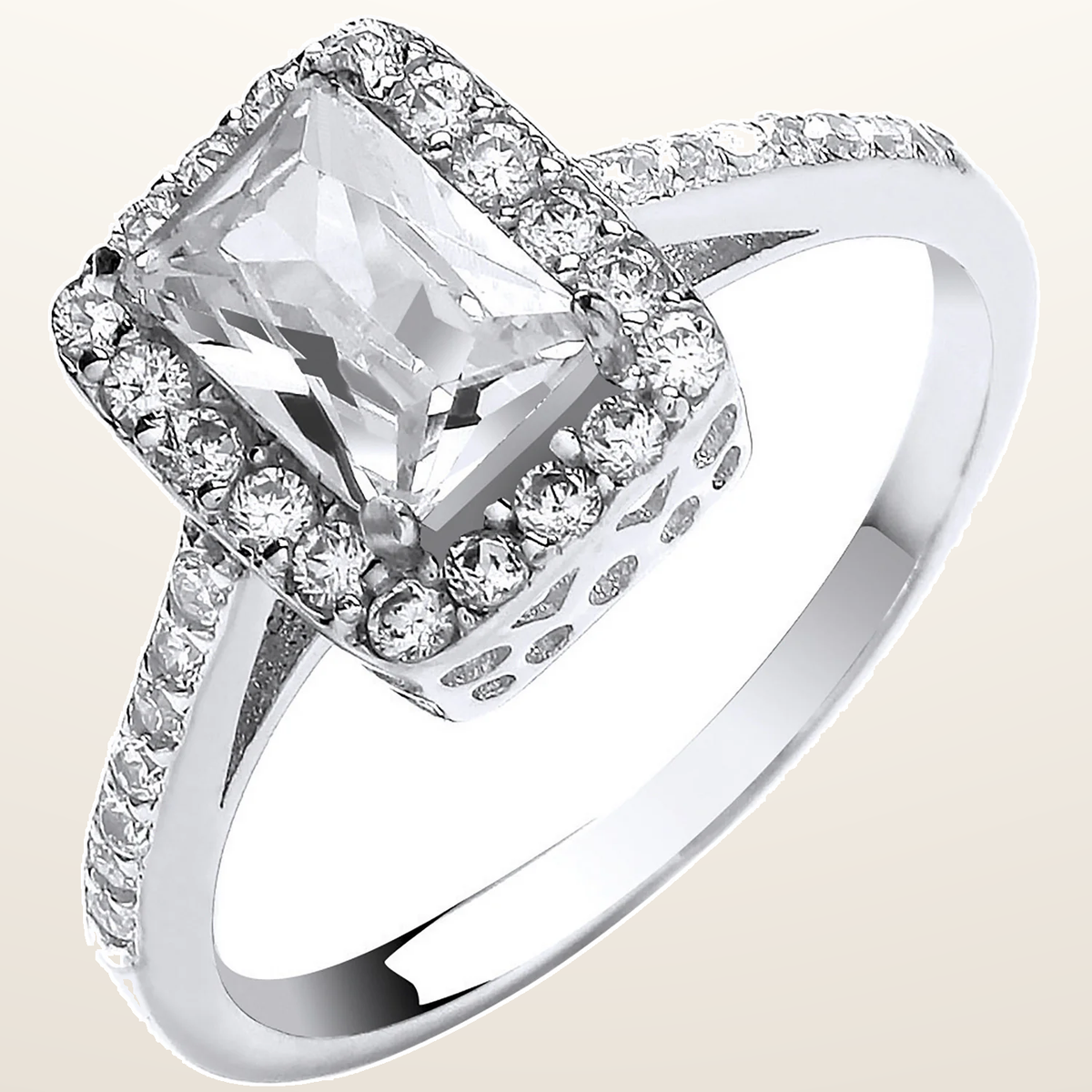 IT_ROLE:studio_clean | White Gold Ladies Emerald Centre Cubic Zirconia Ring