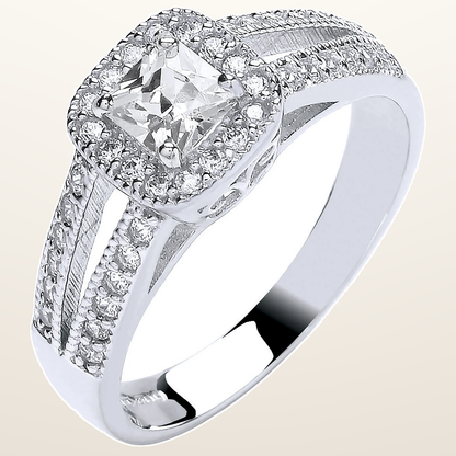 IT_ROLE:studio_clean | White Gold Ladies Princess Centre Split Shank Cubic Zirconia Ring