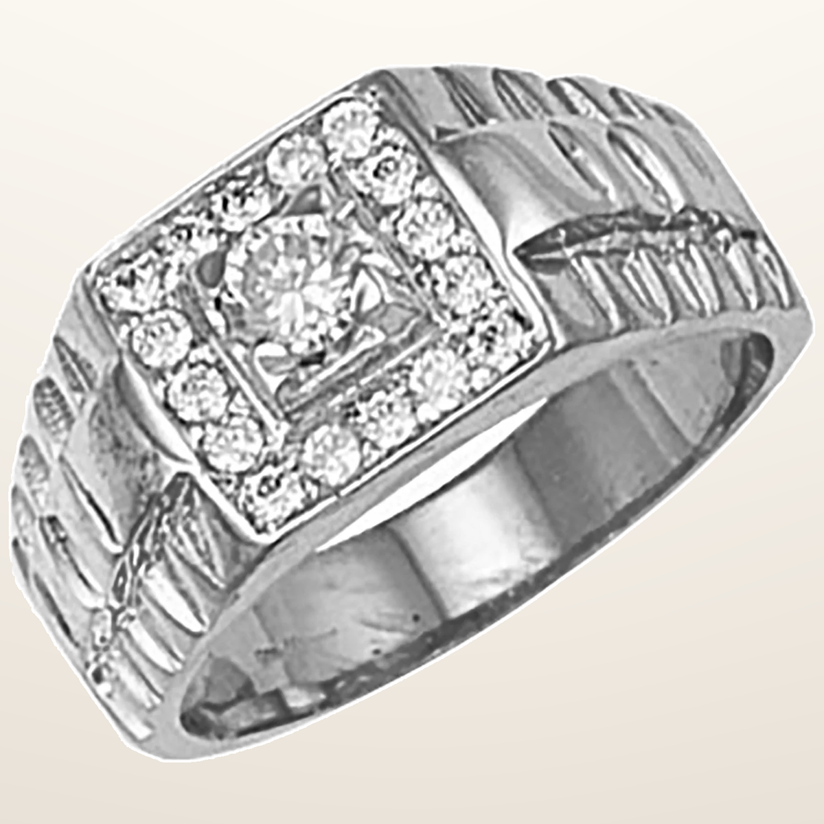 IT_ROLE:studio_clean | White Gold Square Top Gents Cubic Zirconia Ring