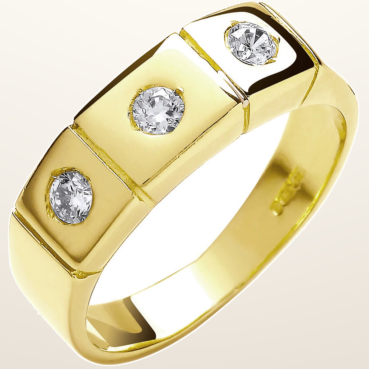 IT_ROLE:studio_clean | Yellow Gold 3 Stone Rub Over Setting Cubic Zirconia Ring