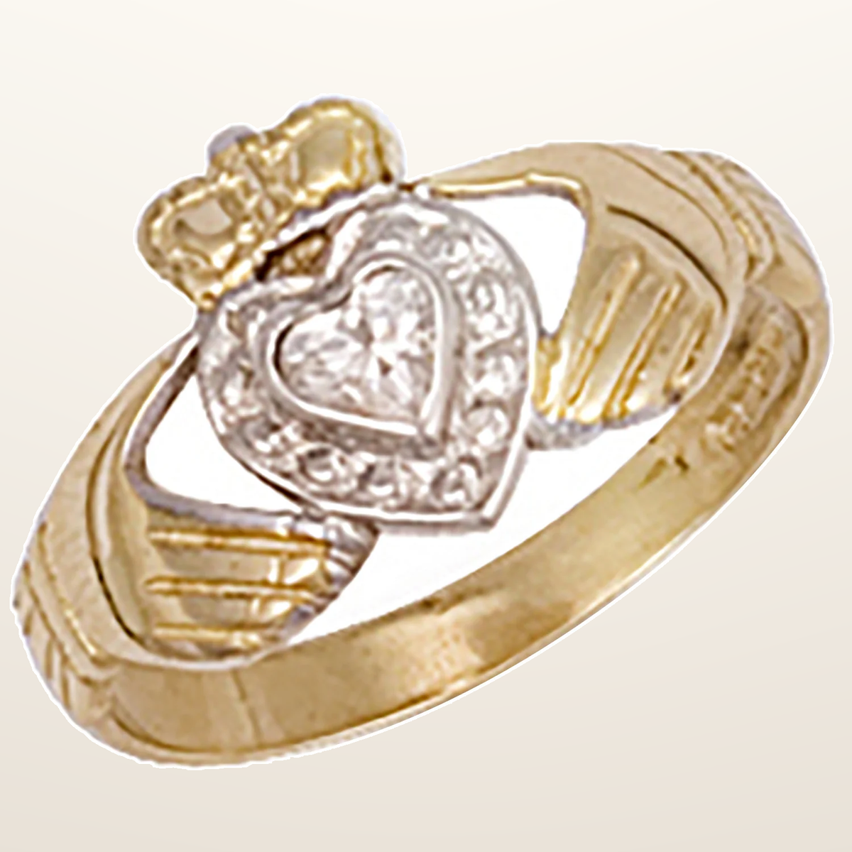 IT_ROLE:studio_clean | Yellow Gold Cubic Zirconia Claddagh Ring