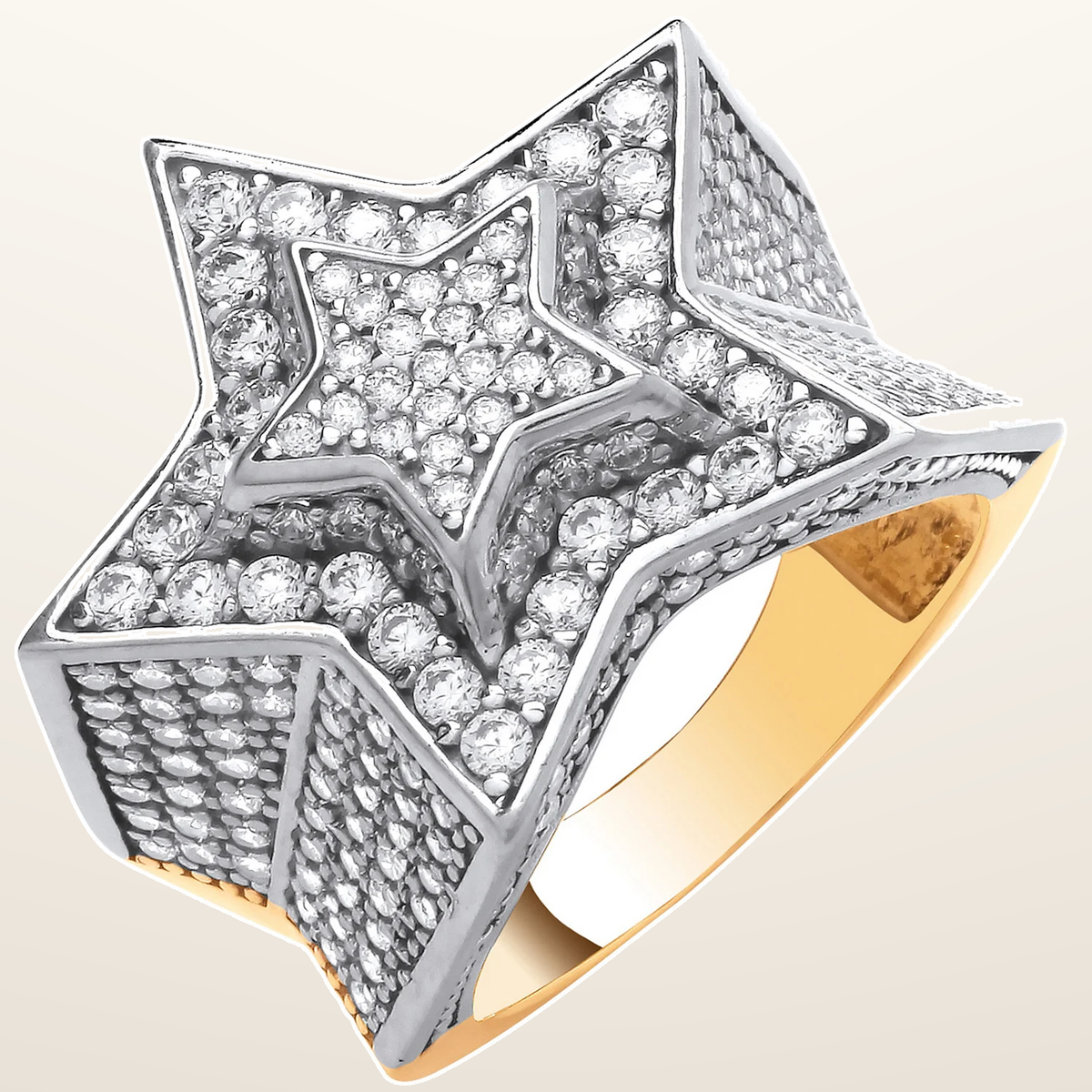 IT_ROLE:studio_clean | Yellow Gold Cubic Zirconia Large 3D Star Ring