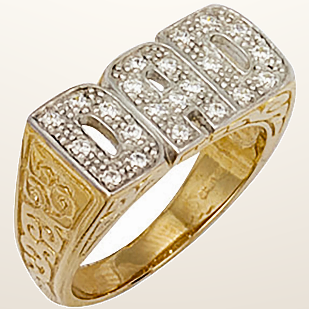 IT_ROLE:studio_clean | Yellow Gold Cubic Zirconia Patterned Sides Dad Ring