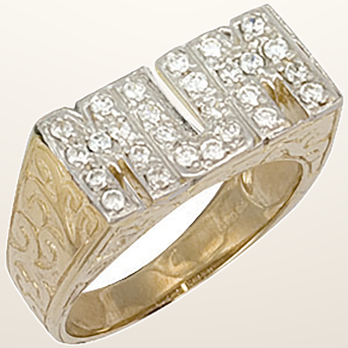 IT_ROLE:studio_clean | Yellow Gold Cubic Zirconia Patterned Sides Mum Ring