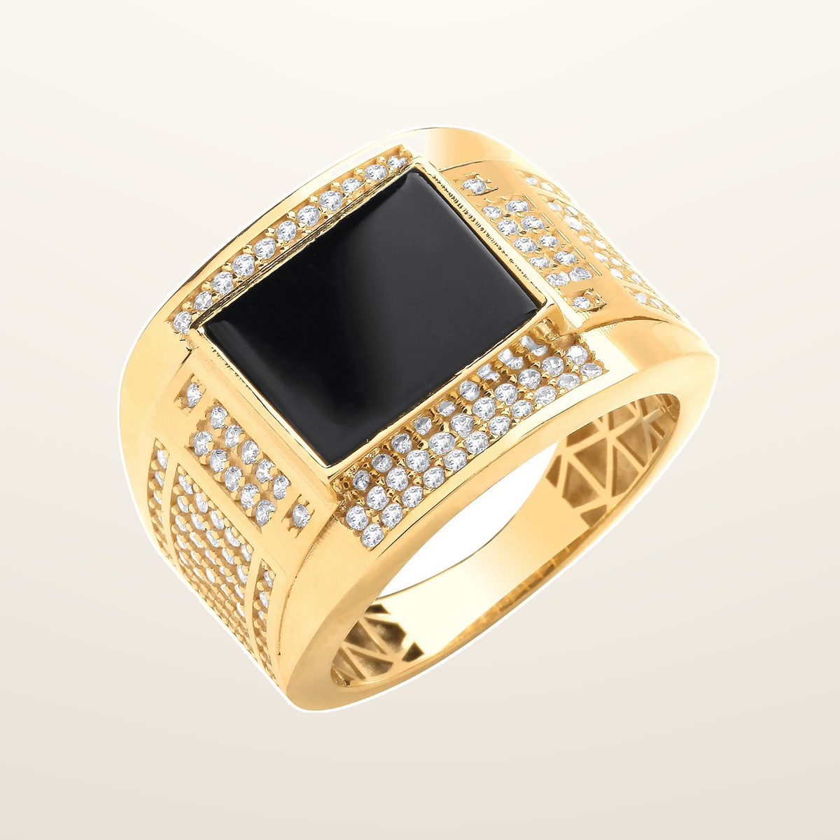 IT_ROLE:studio_clean | Yellow Gold Cubic Zirconias & ONYX Square Gents Ring
