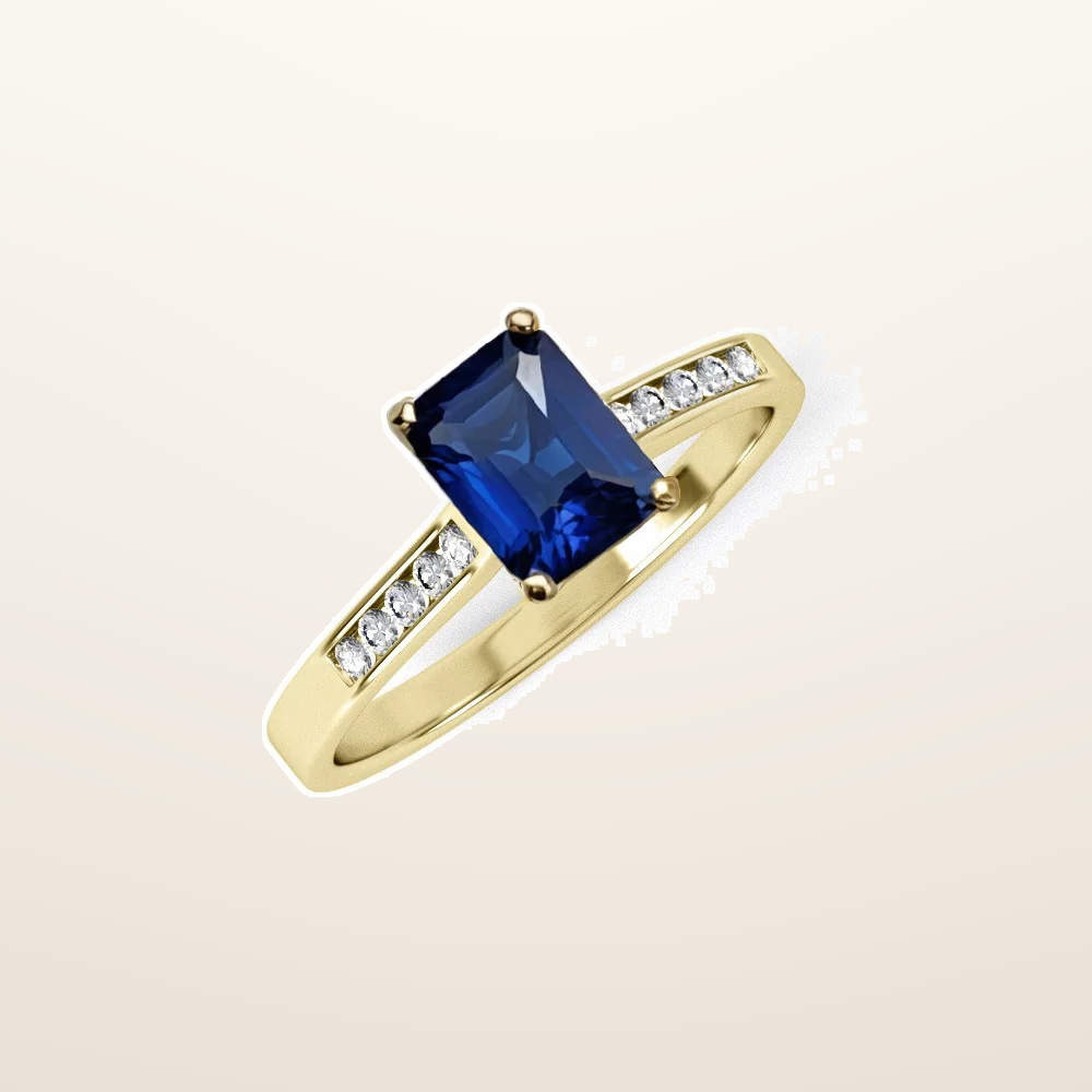 IT_ROLE:studio_clean | Yellow Gold Emerald Cut Blue Cubic Zirconia Ladies Ring