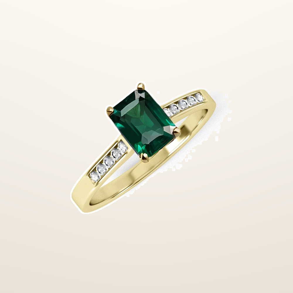 IT_ROLE:studio_clean | Yellow Gold Emerald Cut Green Cubic Zirconia Ladies Ring