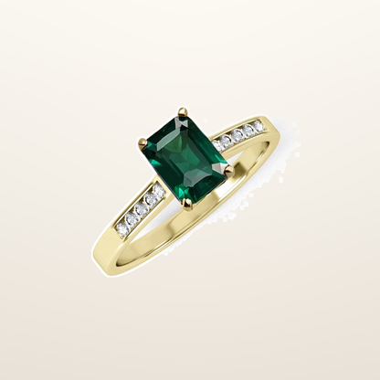 IT_ROLE:studio_clean | Yellow Gold Emerald Cut Green Cubic Zirconia Ladies Ring