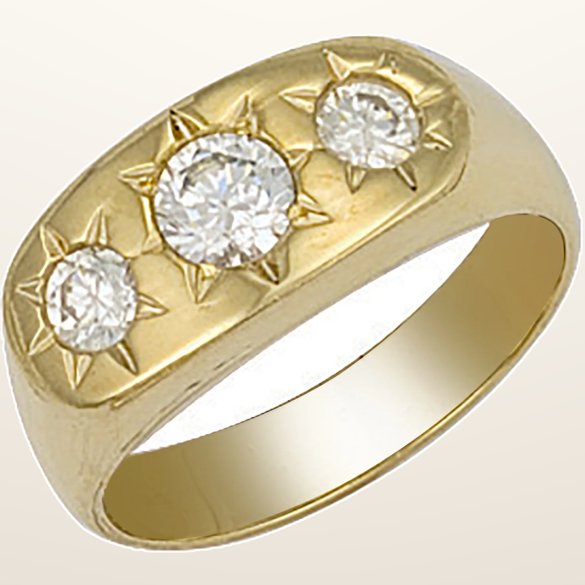 IT_ROLE:studio_clean | Yellow Gold Gents 3 Stone Cubic Zirconia Ring