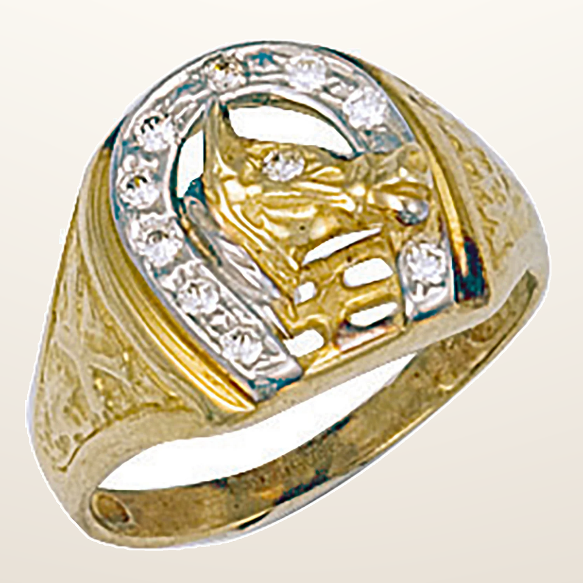 IT_ROLE:studio_clean | Yellow Gold Horse Shoe & Head Cubic Zirconia Ring