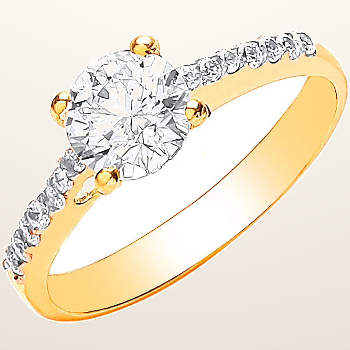IT_ROLE:studio_clean | Yellow Gold Ladies Single Stone Cubic Zirconia Shoulder Engraved Heart Ring