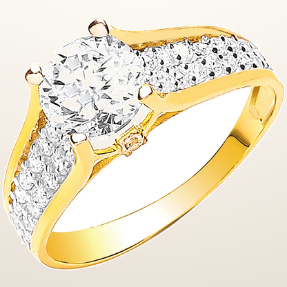 IT_ROLE:studio_clean | Yellow Gold Ladies Single Stone Two Row Cubic Zirconia Shoulder Ring