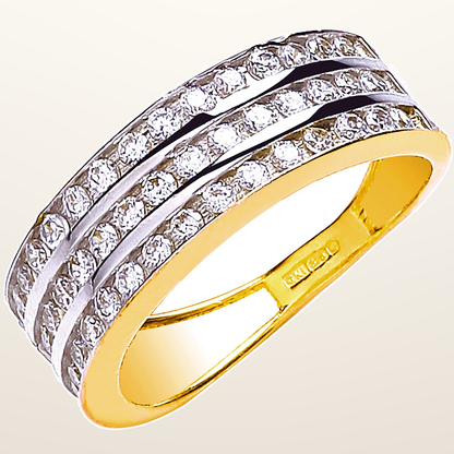 IT_ROLE:studio_clean | Yellow Gold Ladies Three Row Cubic Zirconia Ring