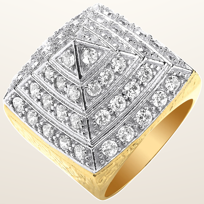 IT_ROLE:studio_clean | Yellow Gold Large Cubic Zirconia Pyramid Gents Ring