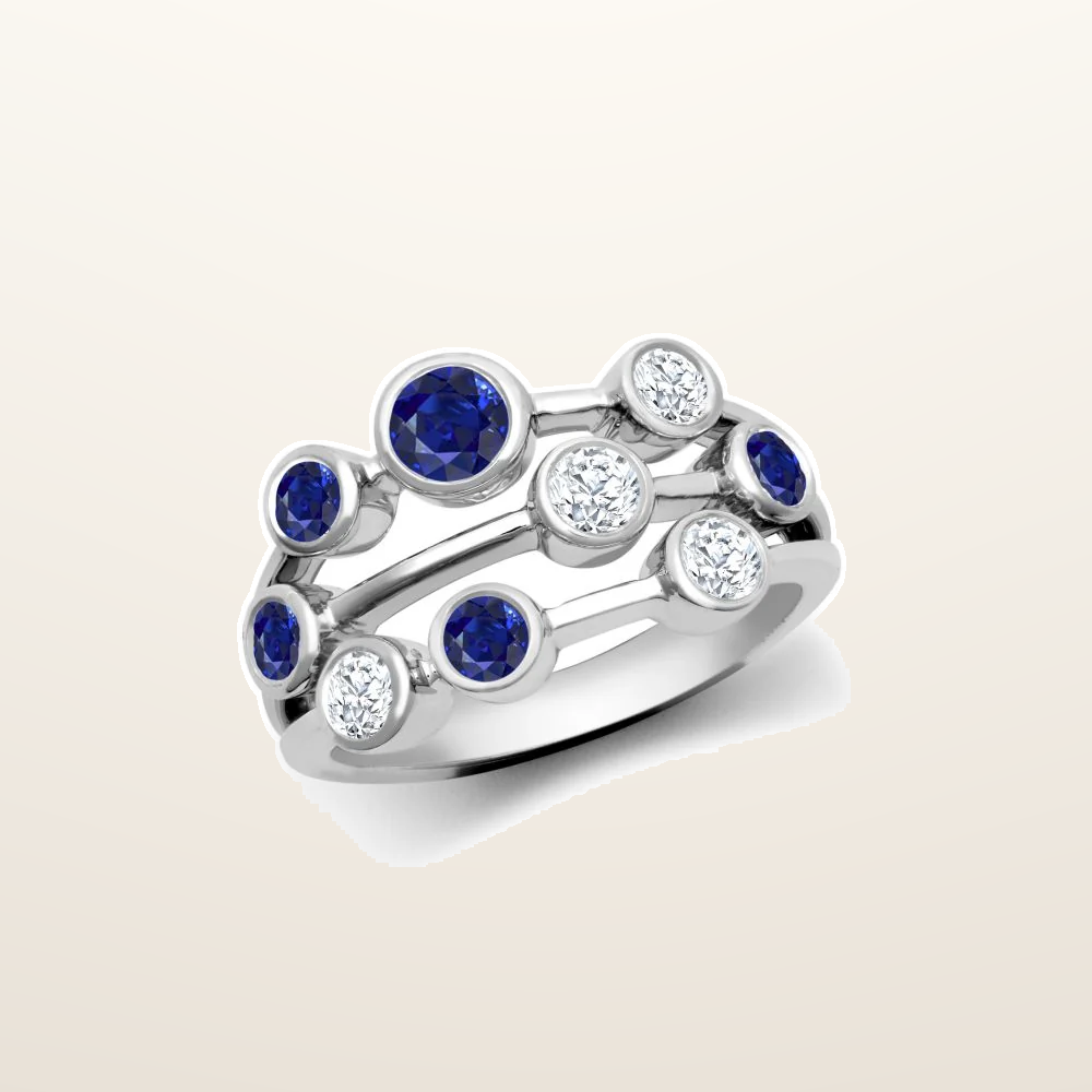 IT_ROLE:studio_clean | 18ct White Gold 1.00cts Natural Diamond 3 Row Bubble Ring