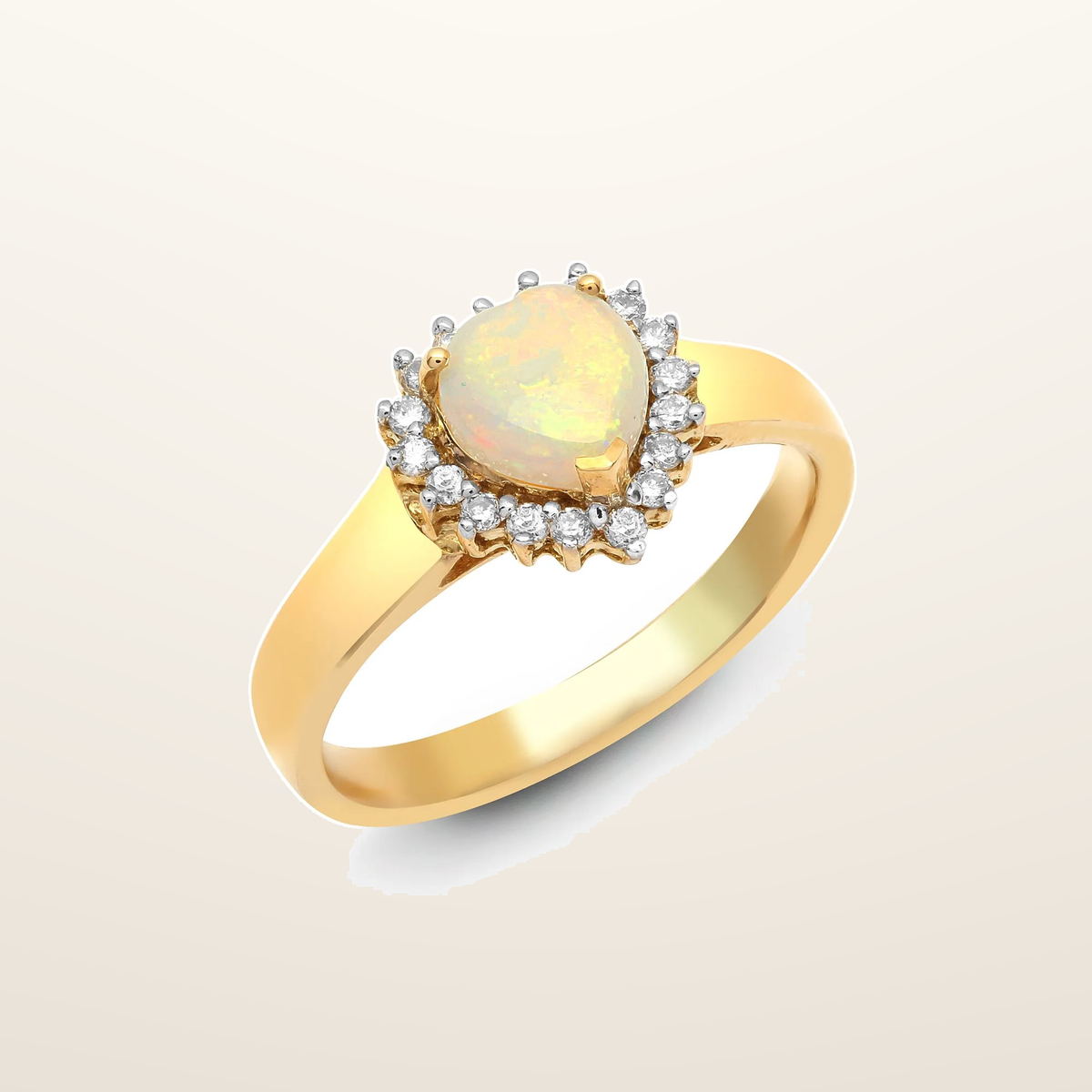 IT_ROLE:studio_clean | 18ct Yellow Gold Natural Diamond And Opal Heart Shaped Ring
