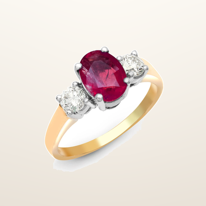 IT_ROLE:studio_clean | 18ct Yellow Gold 3 Stone Natural Diamond And Ruby Ring