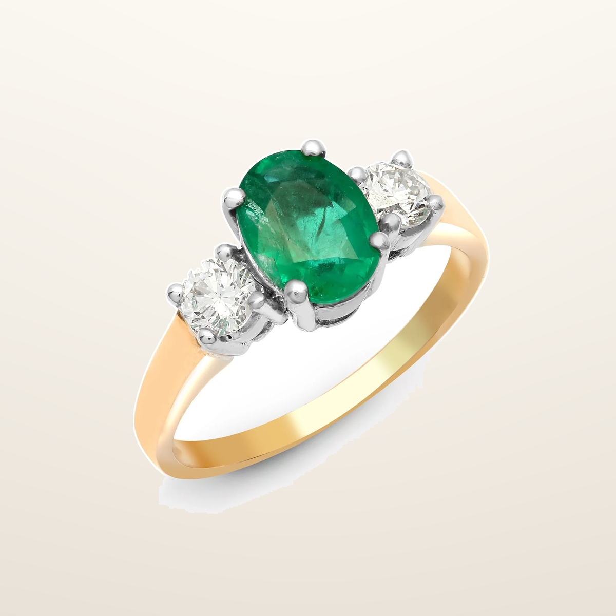 IT_ROLE:studio_clean | 18ct Yellow Gold 3 Stone Natural Diamond And Emerald Ring