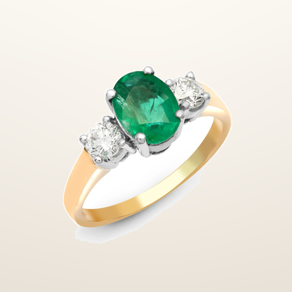 IT_ROLE:studio_clean | 18ct Yellow Gold 3 Stone Natural Diamond And Emerald Ring