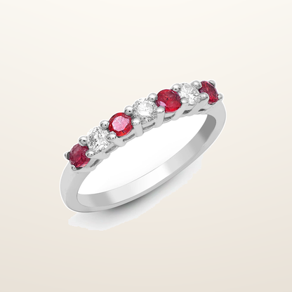 IT_ROLE:studio_clean | 18ct White Gold Natural Diamond And Ruby Claw Set Half Eternity Ring