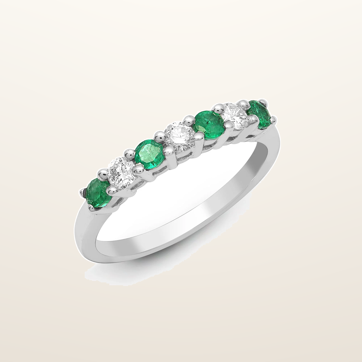 IT_ROLE:studio_clean | 18ct White Gold Natural Diamond And Emerald Claw Set Half Eternity Ring