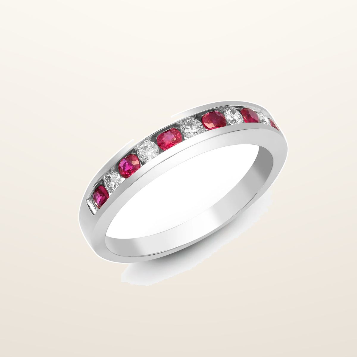 IT_ROLE:studio_clean | 18ct White Gold Natural Diamond And Ruby Channel Set Half Eternity