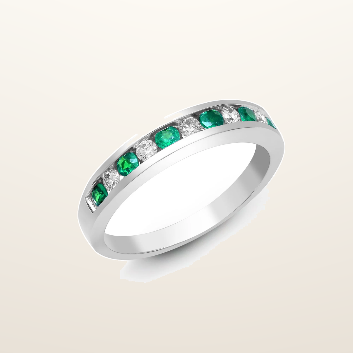 IT_ROLE:studio_clean | 18ct White Gold Natural Diamond And Emerald Channel Set Half Eternity