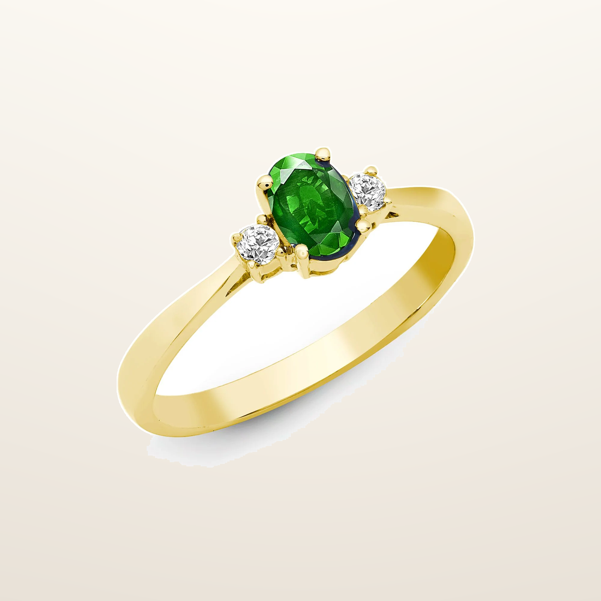 IT_ROLE:studio_clean | 18ct Yellow Gold Natural Diamond And Emerald And 3 Stone Ring