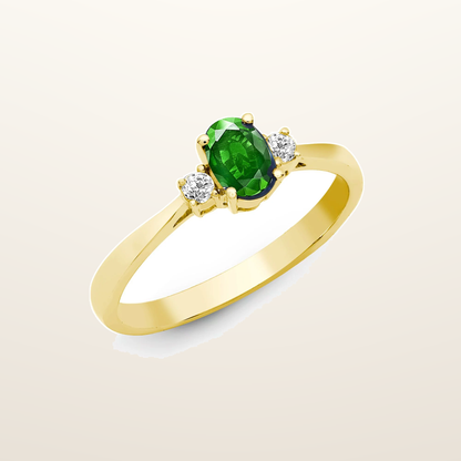 IT_ROLE:studio_clean | 18ct Yellow Gold Natural Diamond And Emerald And 3 Stone Ring