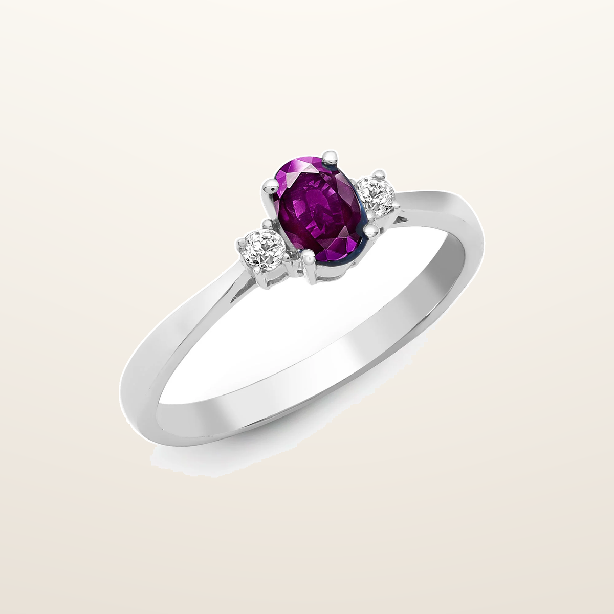 IT_ROLE:studio_clean | 18ct White Gold Natural Diamond And Amethyst And 3 Stone Ring