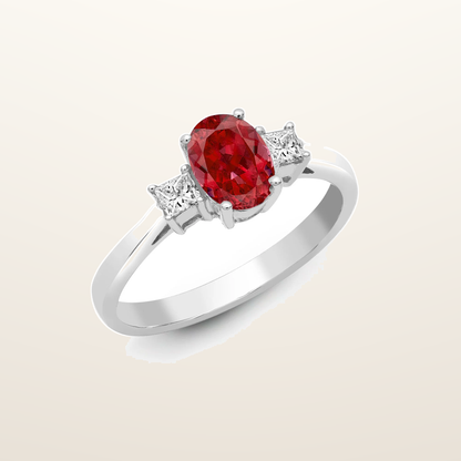 IT_ROLE:studio_clean | 18ct White Gold Natural Diamond And Ruby And 3 Stone Ring
