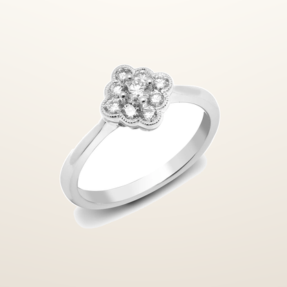 IT_ROLE:studio_clean | 18ct White 0.40ct Natural Diamond Cluster Mill-Grain Edge Ring
