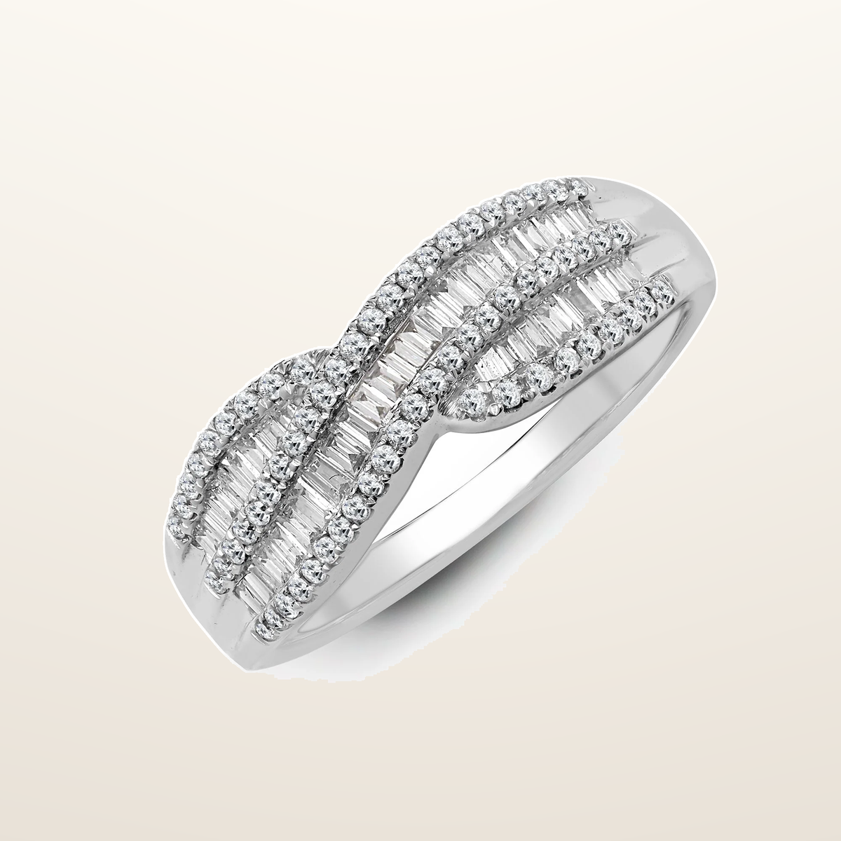IT_ROLE:studio_clean | 18ct White 0.69ct Natural Diamond Round Brilliant Cut & Baguette Ring