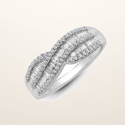 IT_ROLE:studio_clean | 18ct White 0.69ct Natural Diamond Round Brilliant Cut & Baguette Ring