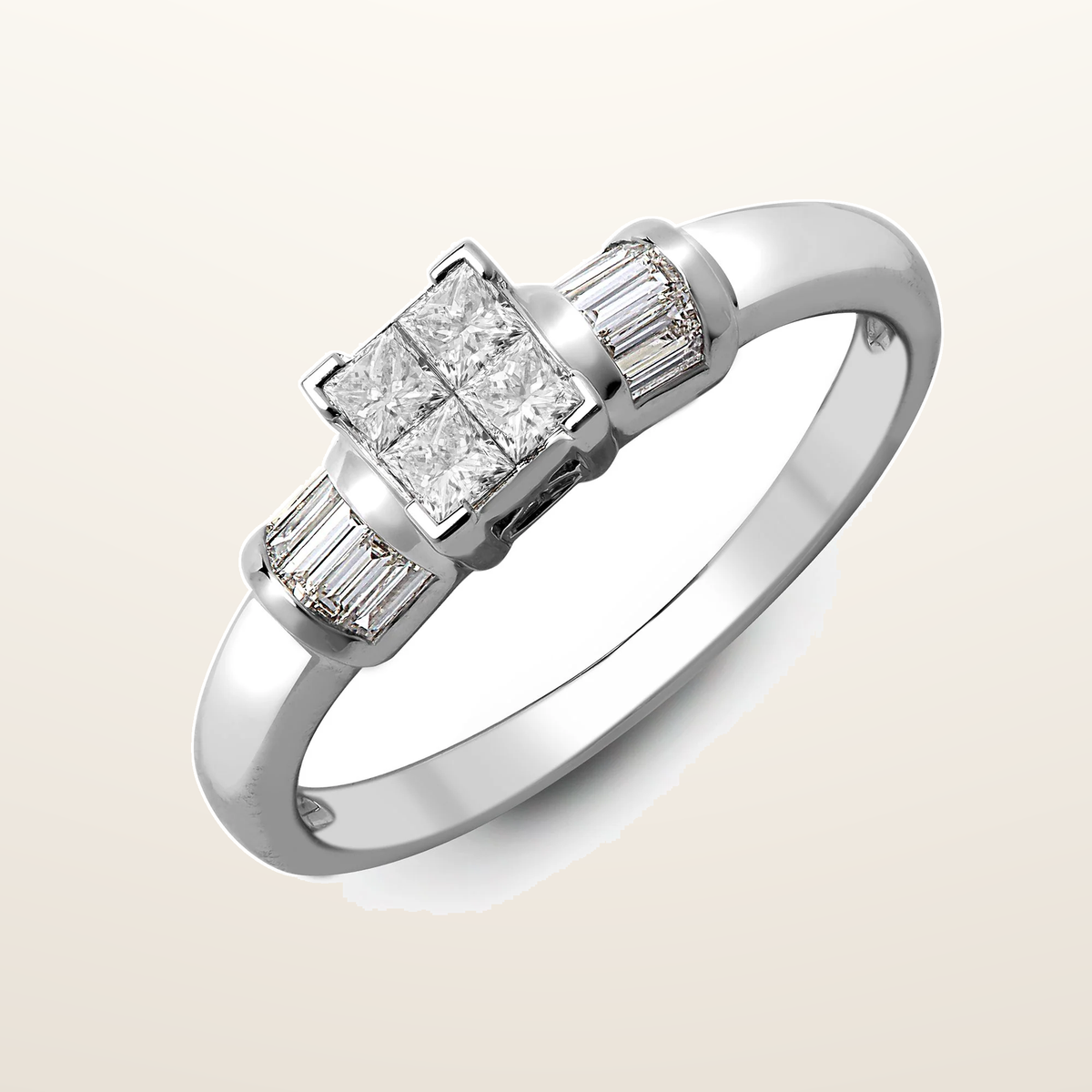 IT_ROLE:studio_clean | 18ct White 0.58ct Natural Diamond Princess Cut & Baguette Ring