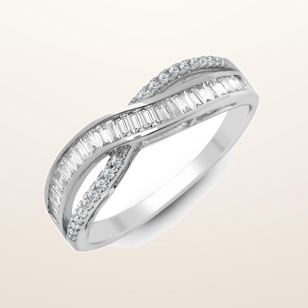 IT_ROLE:studio_clean | 18ct White 0.48ct Natural Diamond RBC & Baguette Crossover Ring