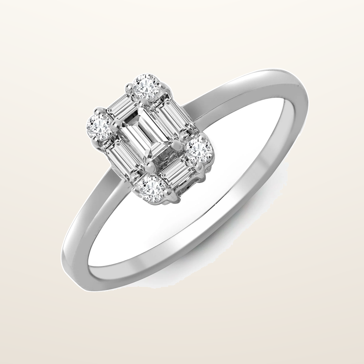 IT_ROLE:studio_clean | 18ct White Gold 0.57ct Natural Diamond RBC & Baguette Ring