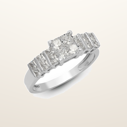 IT_ROLE:studio_clean | 18ct White 1.18ct Princess Cut Natural Diamond Cluster Ring