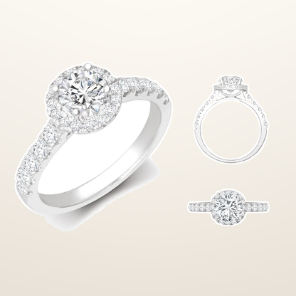 IT_ROLE:studio_clean | 18ct White Gold 0.37ct Natural Diamond Micro-set Halo and Shoulders Wed-fit Ring Mount + 0.25ct Diamond