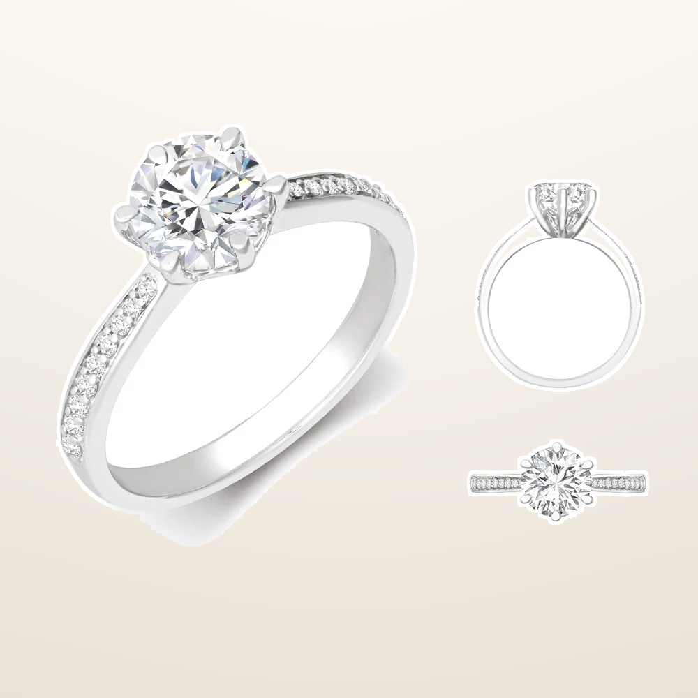 IT_ROLE:studio_clean | 18ct White Gold 0.24ct Natural Diamond Pav?-set 6-claw Ring Mount + 0.25ct Diamond