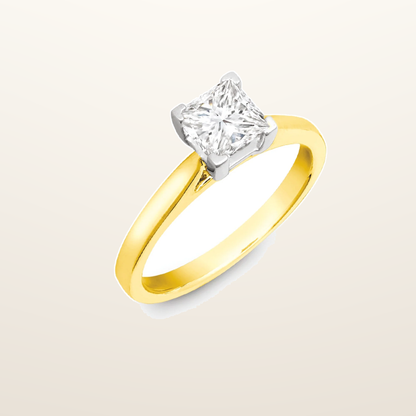 IT_ROLE:studio_clean | 18ct Yellow Gold 25pts Princess Cut Solitaire Wed Fit Natural Diamond Ring