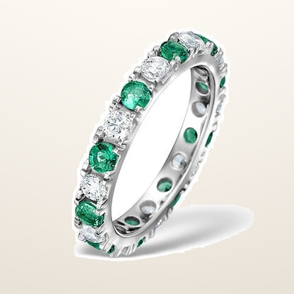 IT_ROLE:studio_clean | 18ct White Gold Claw Set Full Eternity Ring Natural Diamond 0.50ct Emerald 0.70ct G VS