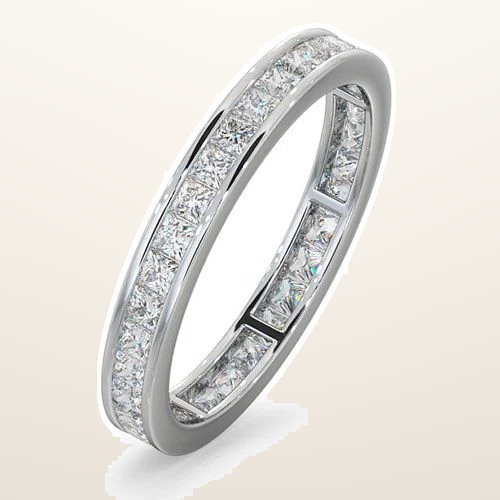 IT_ROLE:studio_clean | 18ct White Gold Channel Set Princess Cut Full Eternity Ring Natural Diamond 1.00ct G VS