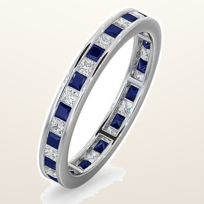 IT_ROLE:studio_clean | 18ct White Gold Channel Set Princess Cut Full Eternity Ring Natural Diamond 0.50ct Saph 0.70ct G VS